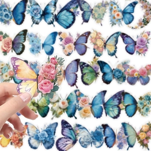 Fresh Floral Butterfly PET Transparent Stickers Decorative Decals For Scrapbooking Journaling Luggage Helmet DIY Decor