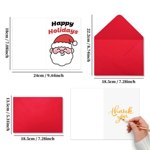 Detailed dimensions of Christmas card and red envelope set with Santa Claus design