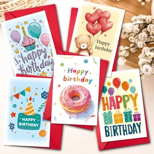 Aquarell Cartoon Bär Kuchen Geburtstag Grußkarten Und Rote Umschläge Für Kinder Party Feier Geschenk Handgemalte Karten