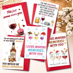 Funny Creative Greeting Card With Red Envelope Alcohol Theme Whiskey Beer Wine Illustrations Foldable Holiday Invitation Card For Friends