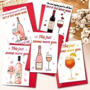 Tarjetas de Felicitación Humorísticas con Motivo de Vino y Sobres Rojos Juego Papel Ilustración Corazón Regalo Cumpleaños San Valentín