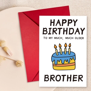 Funny birthday card for older brother with blue cake illustration and red envelope