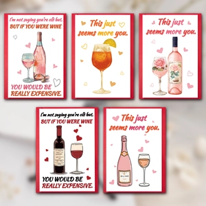 Pack de 5 tarjetas de San Valentín con ilustraciones románticas de whisky y cóctel