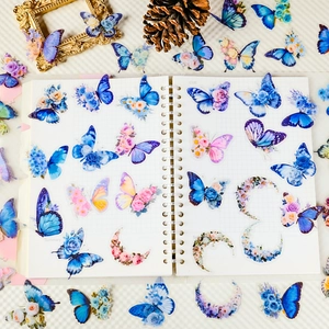 Set of 56 transparent PET flower and butterfly stickers for DIY crafts and journaling