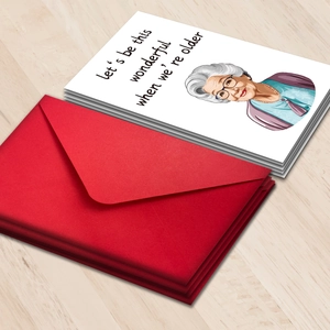 Biglietti di auguri divertenti per anziani con illustrazioni e buste rosse incluse