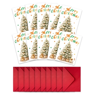 Lot de 10 cartes de Noël avec motifs sapins festifs et enveloppes rouges