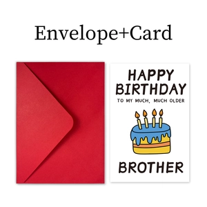 Funny birthday card with blue cake illustration and a red envelope for brother