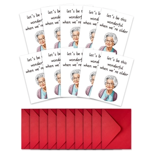 Set di 10 biglietti d'auguri divertenti per anziani con buste rosse incluse
