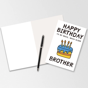 Detail of funny birthday card for brother with envelope and pen on a grey texture