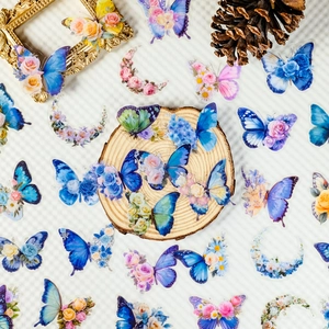Floral butterfly PET transparent stickers set for luggage and helmet decoration