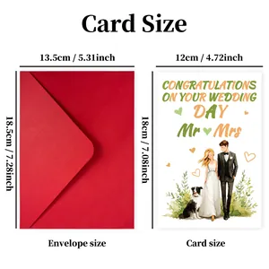 Mr & Mrs huwelijkskaarten set met rode envelop en gedetailleerde maatspecificaties
