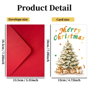 Détail du lot de cartes de Noël avec enveloppe rouge et dimensions précises