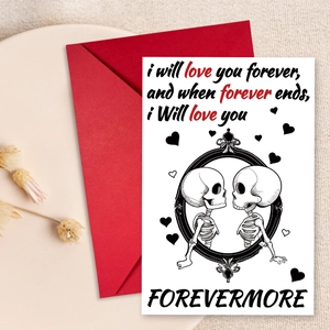 Carte de Saint-Valentin squelettes romantiques avec enveloppe rouge et fleurs séchées
