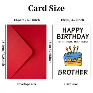 Funny birthday card for brother with envelope, sizing 13.5x18.5cm and 12x18cm details