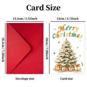 Lot de cartes de vœux sapin de Noël aquarelle avec enveloppe rouge et dimensions