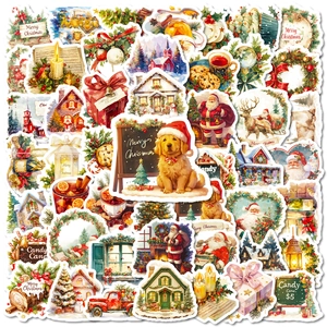 Pegatinas de Navidad de Acuarela Impermeables Papá Noel Reno Casa de Nieve Calcomanía DIY Para Portátil Equipaje Scrapbooking