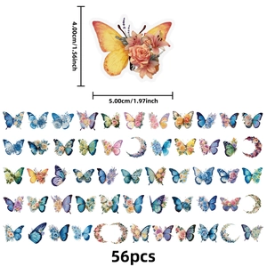 56Pcs aesthetic flower butterfly PET stickers for luggage and helmet decoration