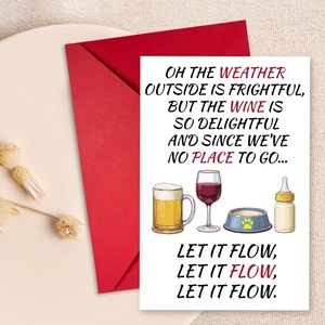 Funny Valentine greeting card with beer and wine illustrations and red envelope