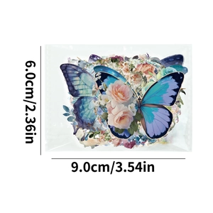 Detail of 56pcs watercolor floral butterfly PET stickers with packaging size dimensions