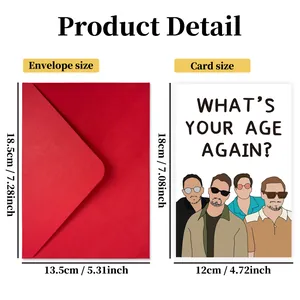 Tableau détaillé des tailles pour la carte d'anniversaire drôle et son enveloppe rouge