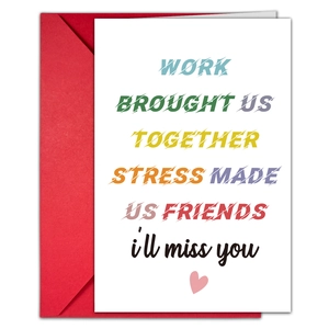 Abschiedskarte für Kollegen mit rotem Umschlag und kreativem i'll miss you Text