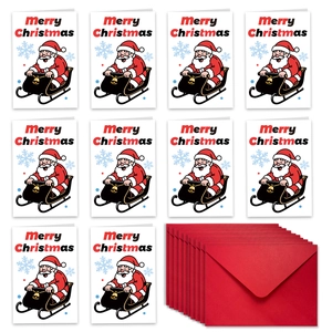 Bulk set of 10 Christmas cards with envelopes featuring Santa Claus and Merry Christmas text