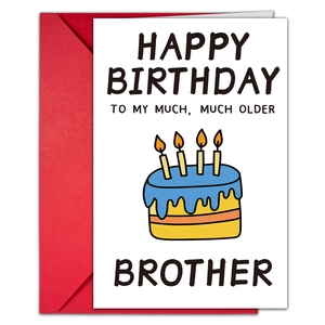 Humorous birthday card with funny message and red envelope on white background