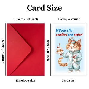 Tableau des tailles pour carte d'anniversaire chat et enveloppe avec dimensions