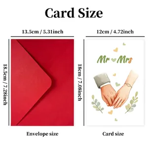 Size guide for Valentine's Wedding card set with Mr & Mrs design and red envelopes