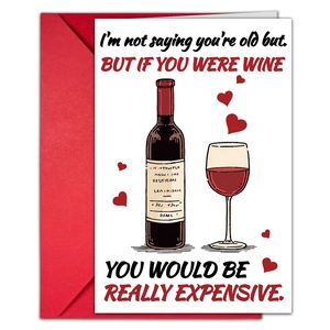 Detalle de tarjeta de San Valentín con dibujo de whisky y sobre rojo elegante