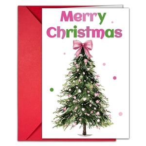 Détail de carte de Noël avec dessin de sapin fait main et enveloppe rouge vif