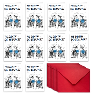Détail de 10 cartes de la Saint-Valentin couple crâne avec enveloppes rouges romantiques