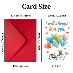 Valentinstagskarten-Set mit rotem Umschlag, Maße 13,5x18,5cm und Herz-Illustration