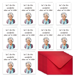 Set di 10 divertenti biglietti d'auguri per anziani con buste rosse per un regalo