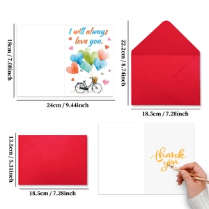 Detaillierte Maße für Valentinstagskarten-Sets mit Aquarell-Herzen und Umschlag