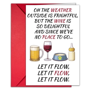 Close-up of humor-themed Valentine card with beer illustrations and a red envelope