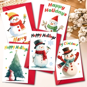 Tarjetas de Felicitación de Navidad Con Sobres Acuarela Muñeco de Nieve Árbol de Navidad Tarjetas para Temporada de Invierno