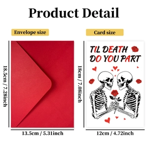 Carte de Saint-Valentin gothique avec illustration squelette et enveloppe rouge