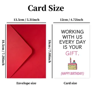 Lot de cartes d'anniversaire pour collègues avec enveloppes rouges et guide des tailles