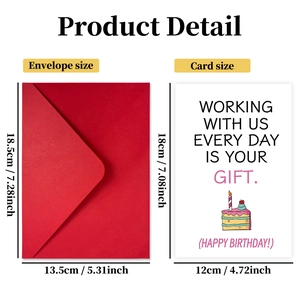 Dimensions détaillées de la carte d'anniversaire 18x12cm et enveloppe rouge