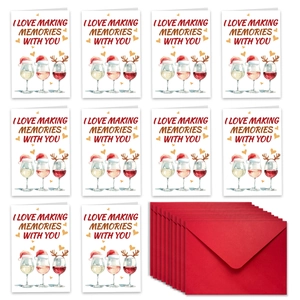 Set of 10 watercolor holiday greeting cards with envelopes and romantic text prints