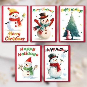 Set de 10 tarjetas de Navidad grandes con muñecos de nieve acuarela y sobres