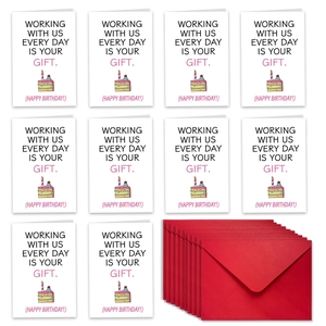 Lot de 10 cartes d'anniversaire avec illustrations de gâteaux et enveloppes rouges