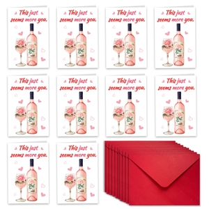 Vista plana de diez tarjetas de San Valentín con ilustración y sobres rojos