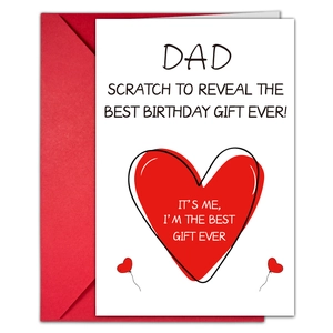 Close-up of Father's Day scratch card with red heart and matching envelope set