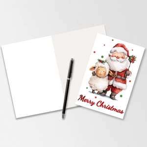 Détail d'une carte de Noël avec un Père Noël dessiné et un espace d'écriture vide