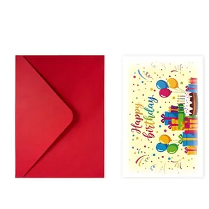 Birthday card size guide with red envelope dimensions 13.5x18.5cm and card 12x18cm