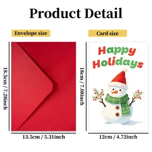 Tabla de medidas para tarjetas de Navidad con dimensiones 18x12cm y sobre rojo festivo