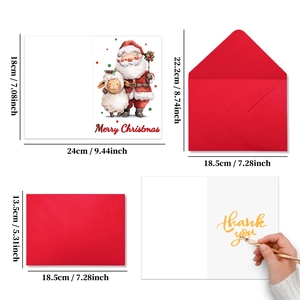 Détail de carte de Noël avec illustration de Père Noël et enveloppe rouge
