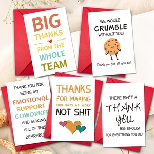 5-piece birthday thank you card set with red envelopes for colleagues and coworkers